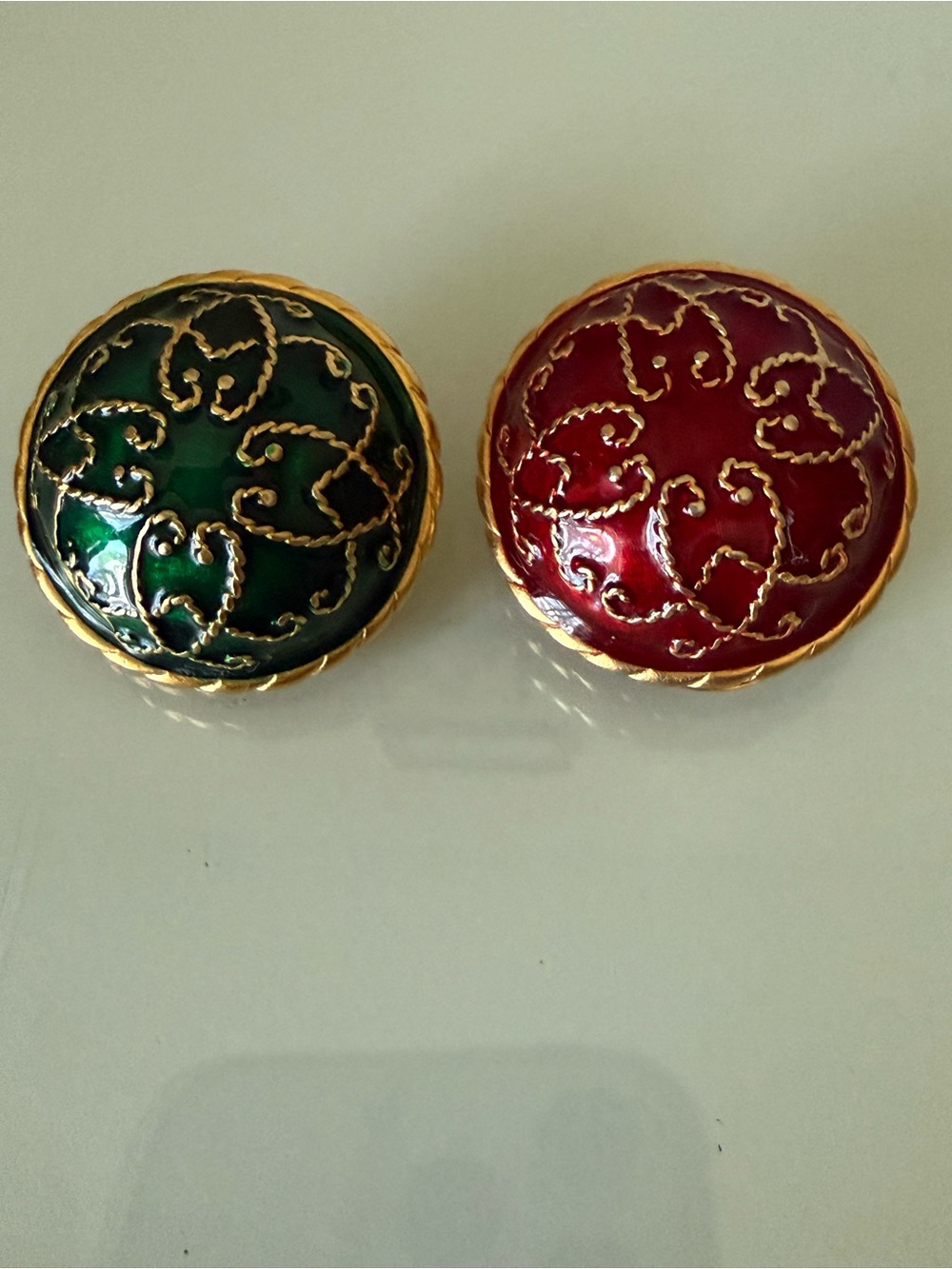 Gold-Tone Red and Green Enamel Dome Earrings - Women's Jewelry Czech Republic